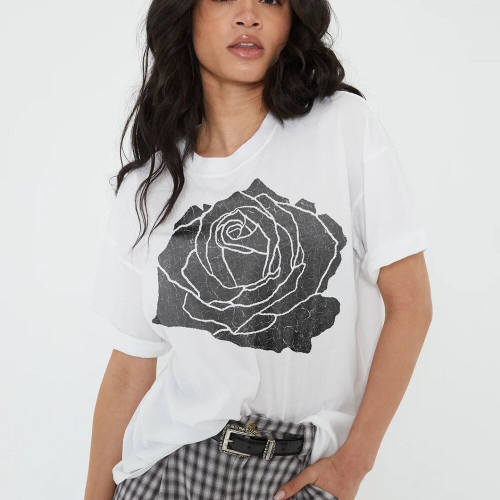 Free People x Girl Dangerous Crackled Rose Boyfriend Tee in Pink and White NWT